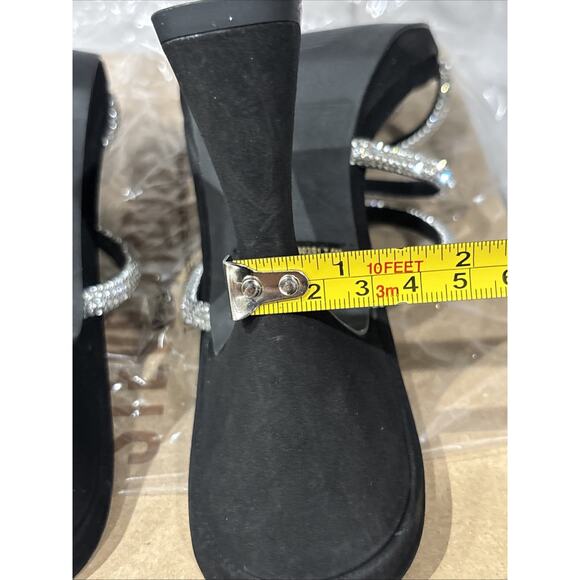 Steve Madden Libbie Black Nubuck 4.5” High Sandals, Rhinestone Straps Size 7.5 - Picture 10 of 16